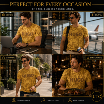 👕 HUGO Men's Premium Tie-Dye Logo T-Shirt 💛🔥 | Soft Cotton Crew Neck | Modern Casual Wear