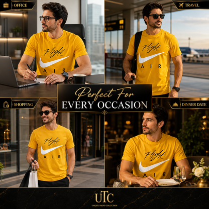 Premium Men's Golden Yellow Cotton Graphic T-Shirt | Soft Crew Neck Casual Tee
