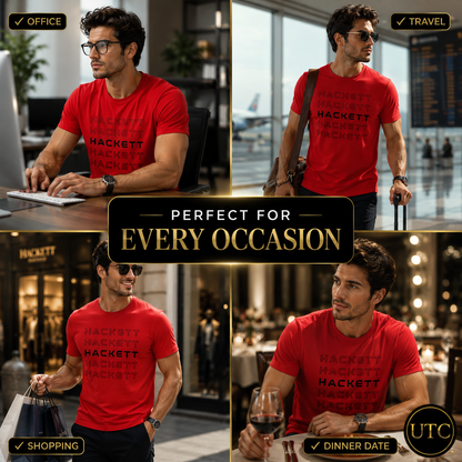 🔴✨ Hackett London Men's Premium Red Logo T-Shirt 👕 | 💎 Soft Cotton Crew Neck | 🇬🇧 Luxury British Style | 🇨🇦 Fast Shipping