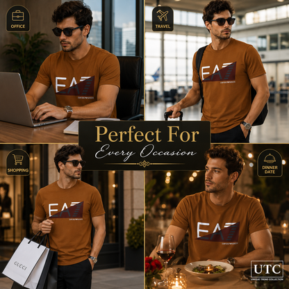 🤎 EA7 Emporio Armani Men's Premium Graphic Logo T-Shirt | Brown Cotton Crew Neck