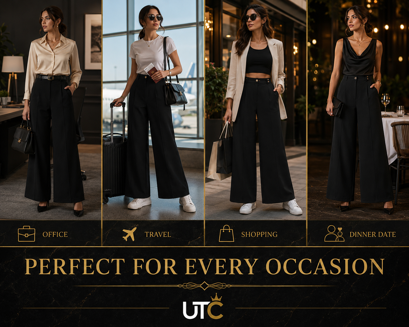 LIMORE Women's Premium Black Wide-Leg Pants – High-Waist Elegant Trousers