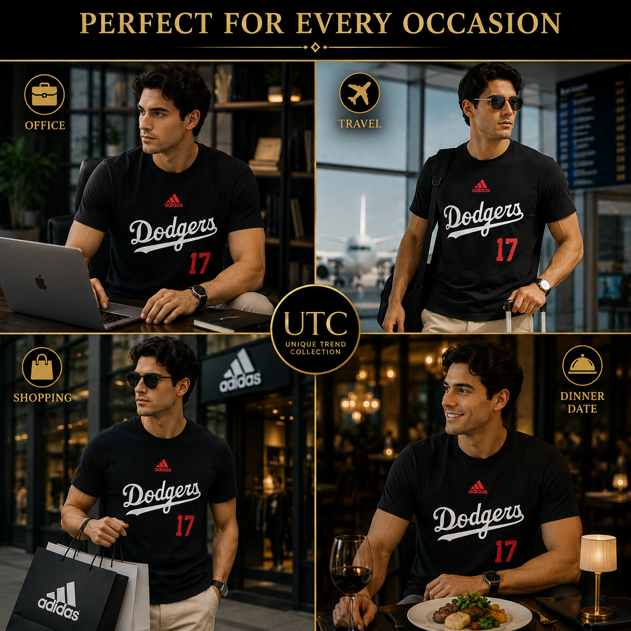 Adidas x Los Angeles Dodgers Men's Graphic T-Shirt #17 | Black Cotton Crew Neck
