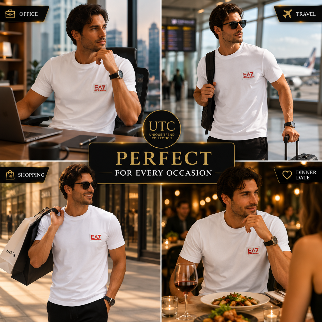 EA7 Emporio Armani Men's Logo T-Shirt – White | Premium Cotton Crew Neck | Designer Tee