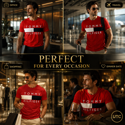 ❤️🤍💙 Tommy Hilfiger Men's Premium Logo T-Shirt | Classic Red Crew Neck