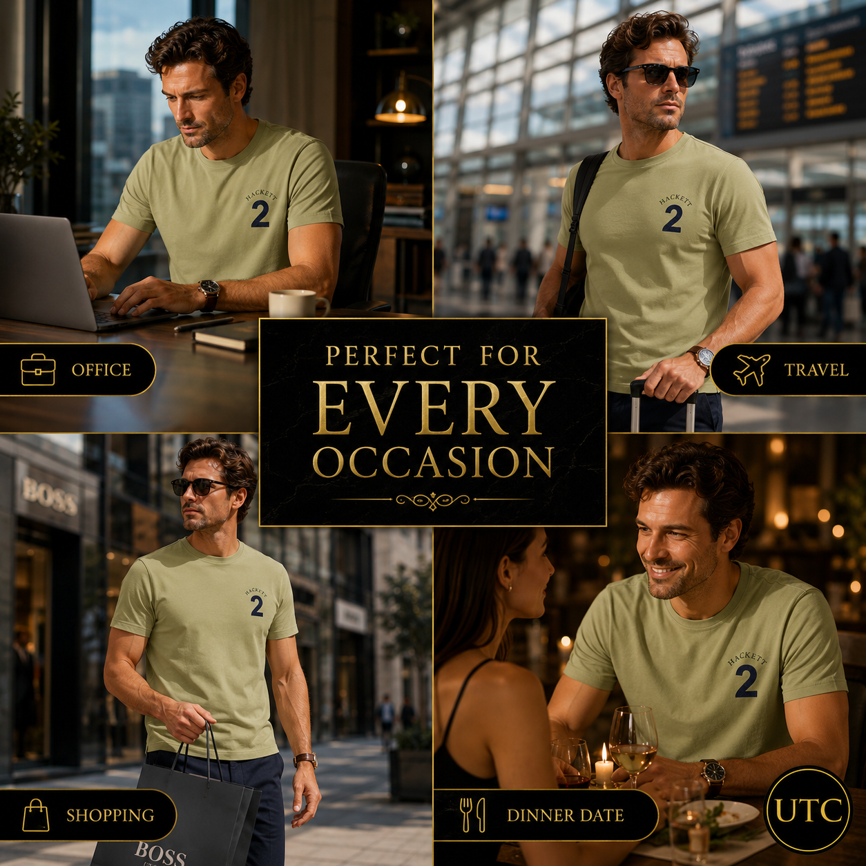 💚✨ Hackett London Men's Premium Sage Green T-Shirt 👕 | 100% Soft Cotton Crew Neck | Luxury Casual Everyday Wear