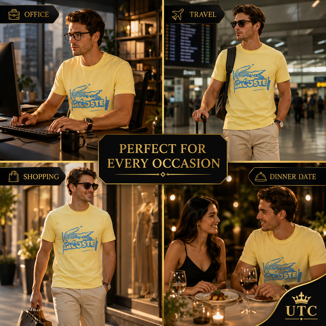 Lacoste Men's Yellow Graphic T-Shirt | Premium Cotton Crew Neck Short Sleeve Tee