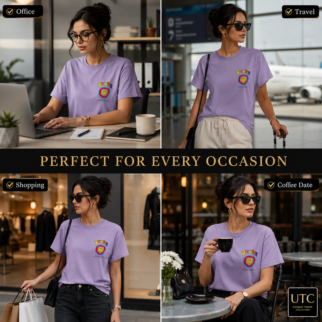 Formal Girl Women’s Oversized Lavender Graphic T-Shirt – Smiley Print Casual Tee