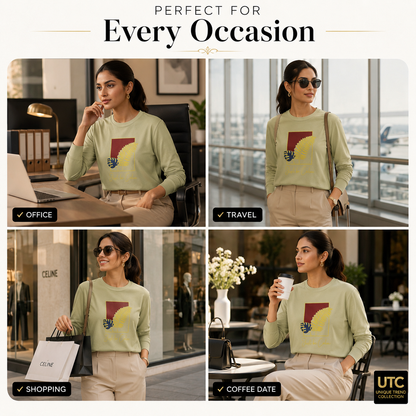Formal Girl Women’s Oversized Sage Green Long Sleeve Graphic T-Shirt – Just Be Calm
