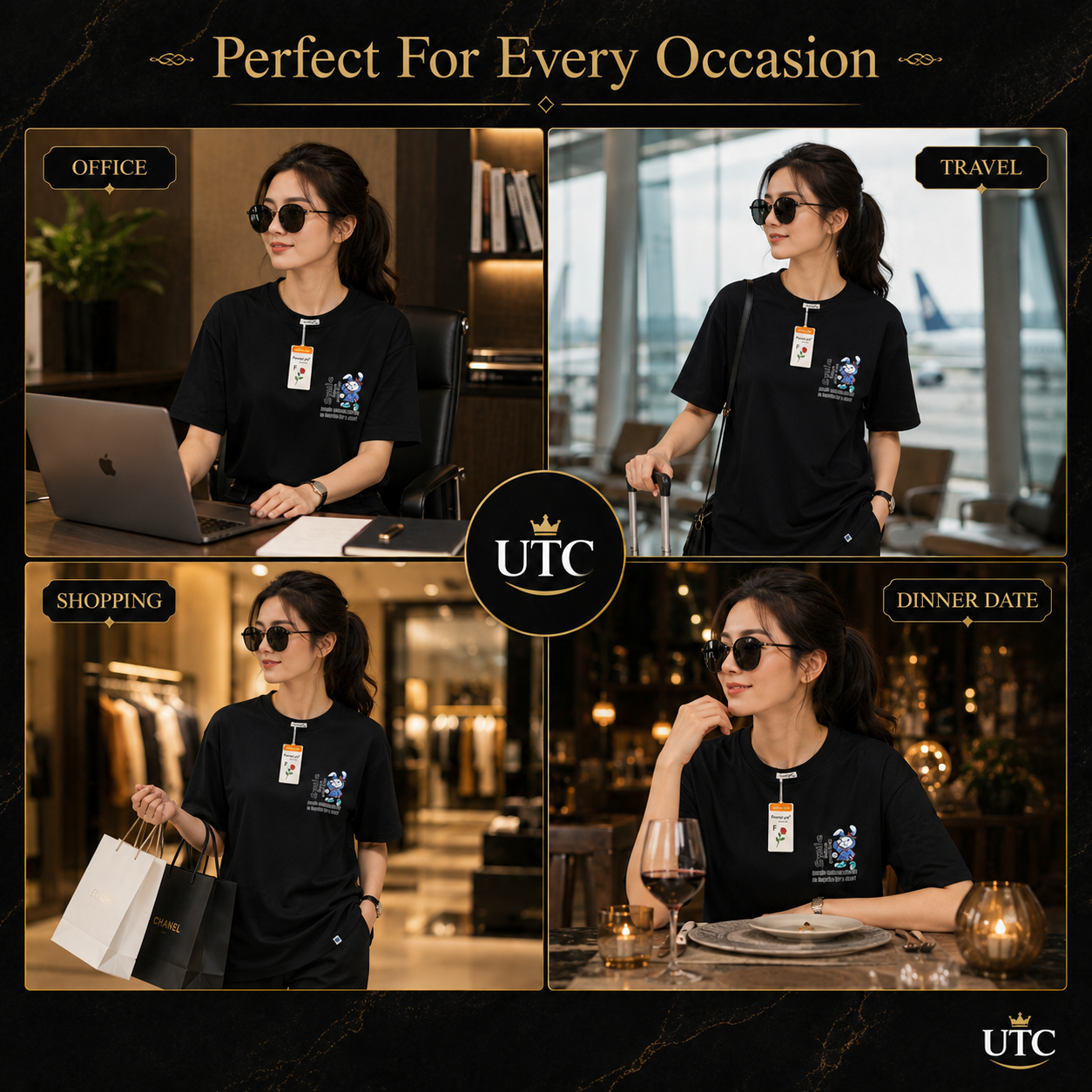 Women's Premium Oversized Cotton Graphic T-Shirt – Black | Smile Casual Crew Neck Tee