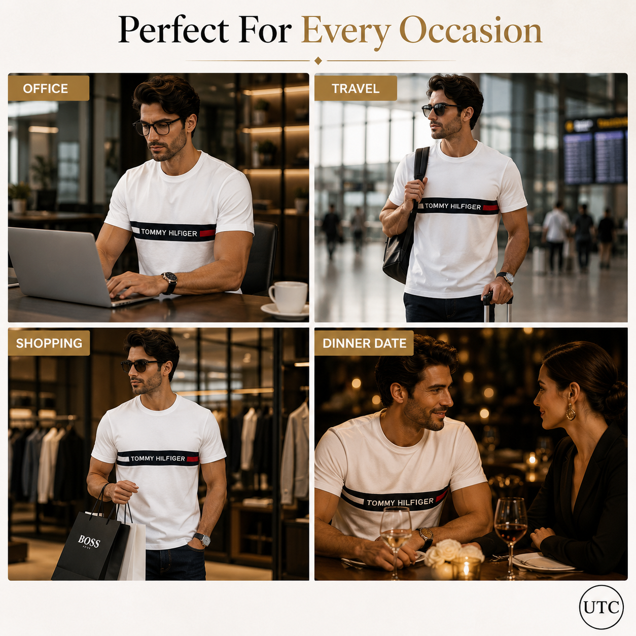 ✨ Premium Men's White Crew Neck T-Shirt | Signature Stripe | Soft Cotton Blend ✨