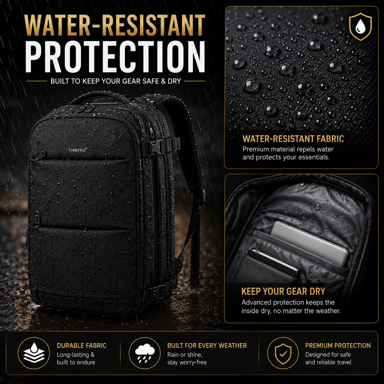 Tigernu Waterproof Vacuum Compression Laptop Backpack | Built-in Electric Vacuum Compression | Expandable 27L–37L | Anti-Theft | USB Charging | Fits 17" Laptop