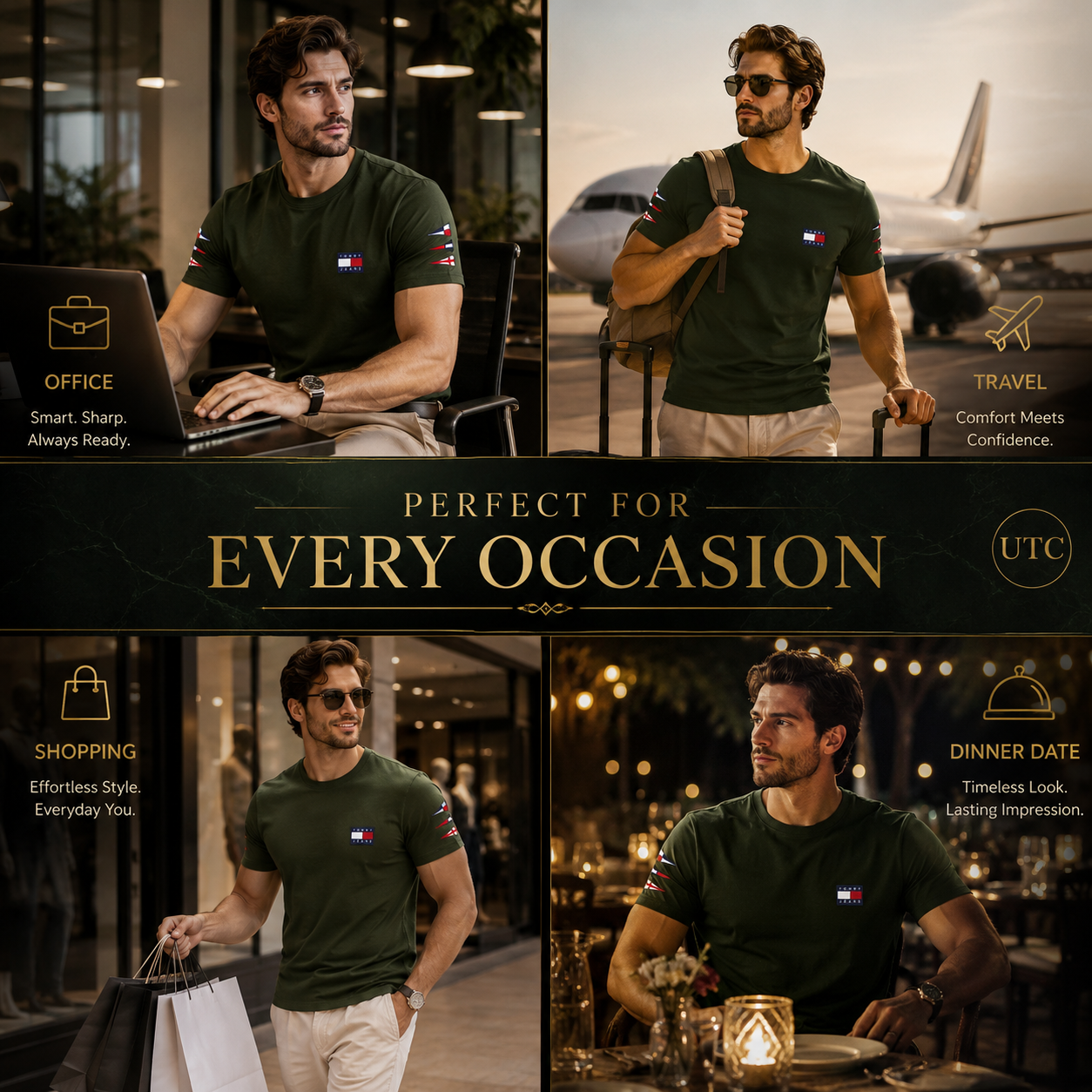 💚 Premium Men's Olive Green Crew Neck T-Shirt | Modern Casual Luxury | Soft Cotton Blend ✨