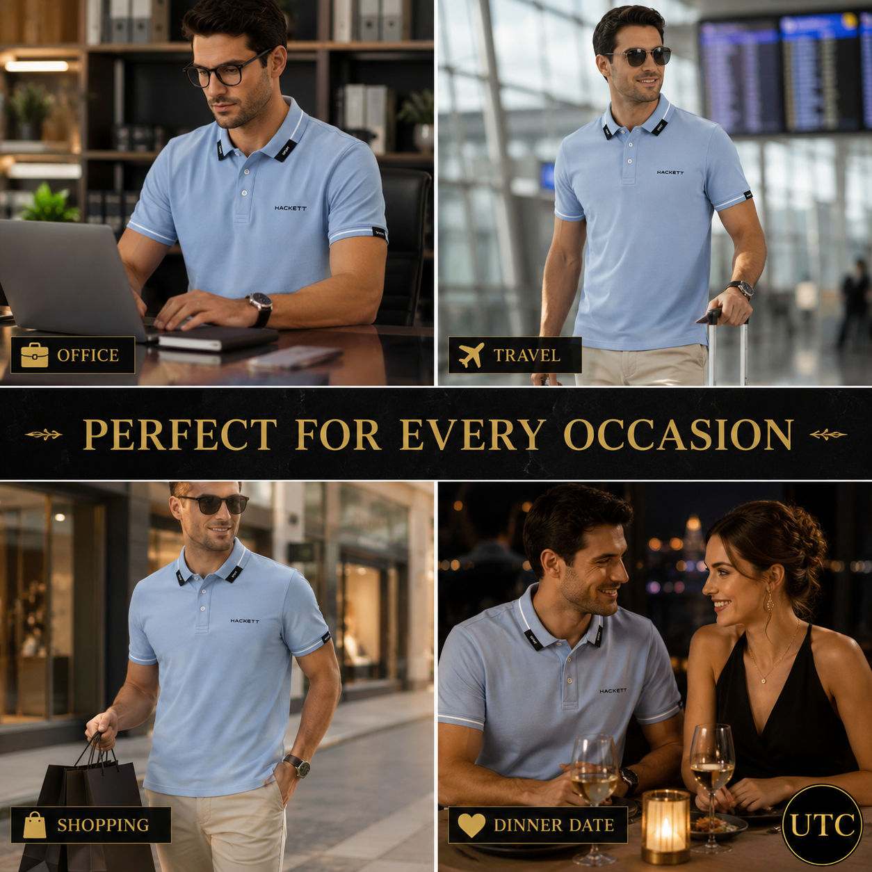 💙 Hackett London Men's Premium Sky Blue Polo Shirt 👕✨ | Luxury Cotton | Smart Casual | 100% Authentic
