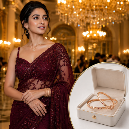 ✨ Traditional Indian Rose Gold-Tone Diamond Cut Bangle Set | Elegant Women's Kada (Pair)