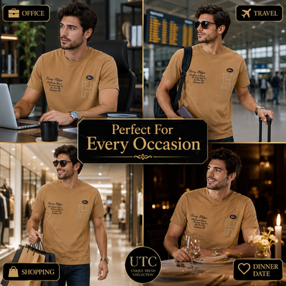 Tommy Hilfiger Men's Premium Camel Crew Neck T-Shirt | Short Sleeve Cotton Designer Tee