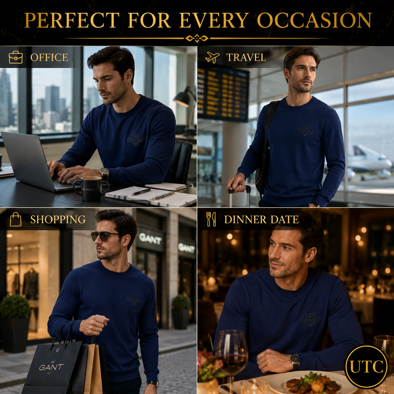 💙✨ GANT Men's Premium Navy Long Sleeve T-Shirt 👕 | 100% Soft Cotton Crew Neck | Luxury Casual Everyday Wear
