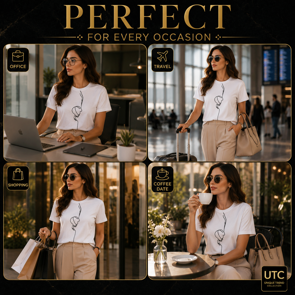 Formal Girl Women’s White Minimalist Line Art T-Shirt – Short Sleeve Casual Tee
