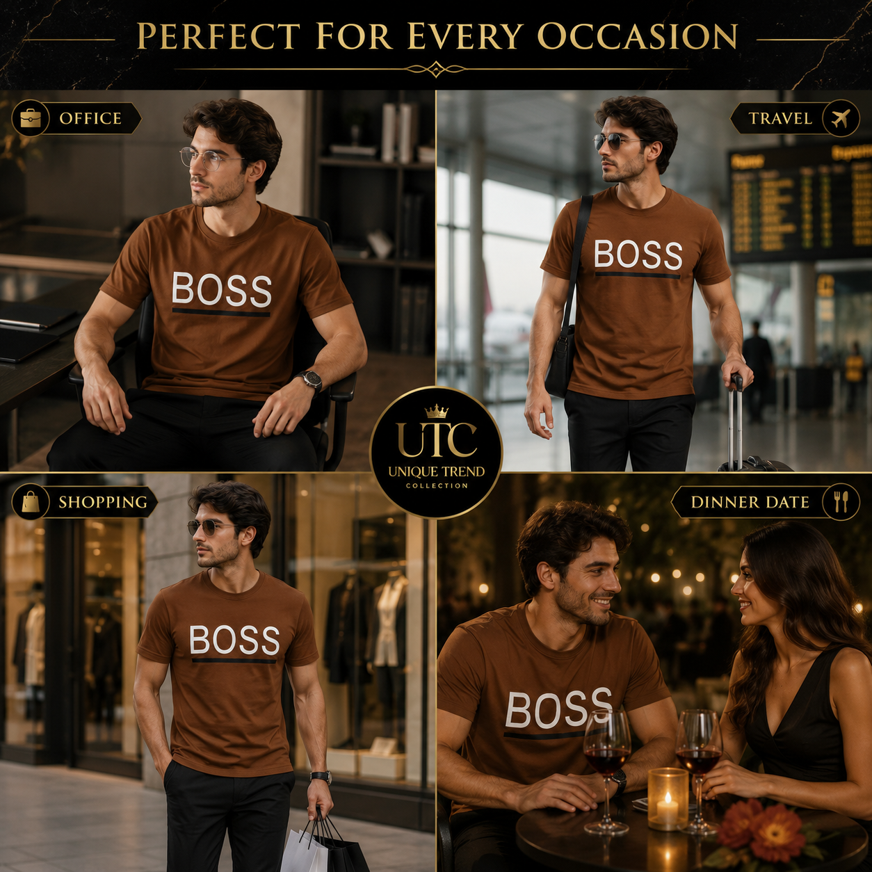 BOSS Men’s Brown Logo T-Shirt | Premium Short Sleeve Crew Neck Tee