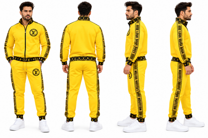 Louis Vuitton Logo Yellow & Black 2-Piece Tracksuit | Zip Jacket & Joggers