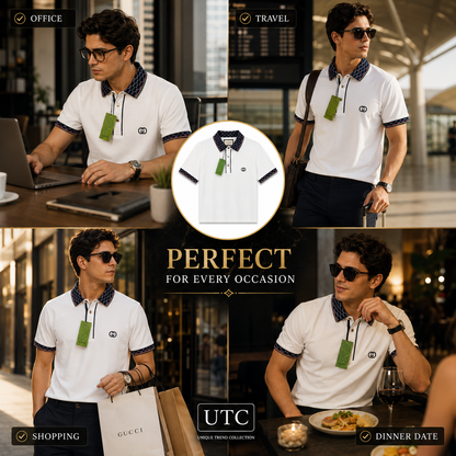 🤍 Gucci Men's Premium White Polo Shirt | Luxury Cotton Short Sleeve Polo