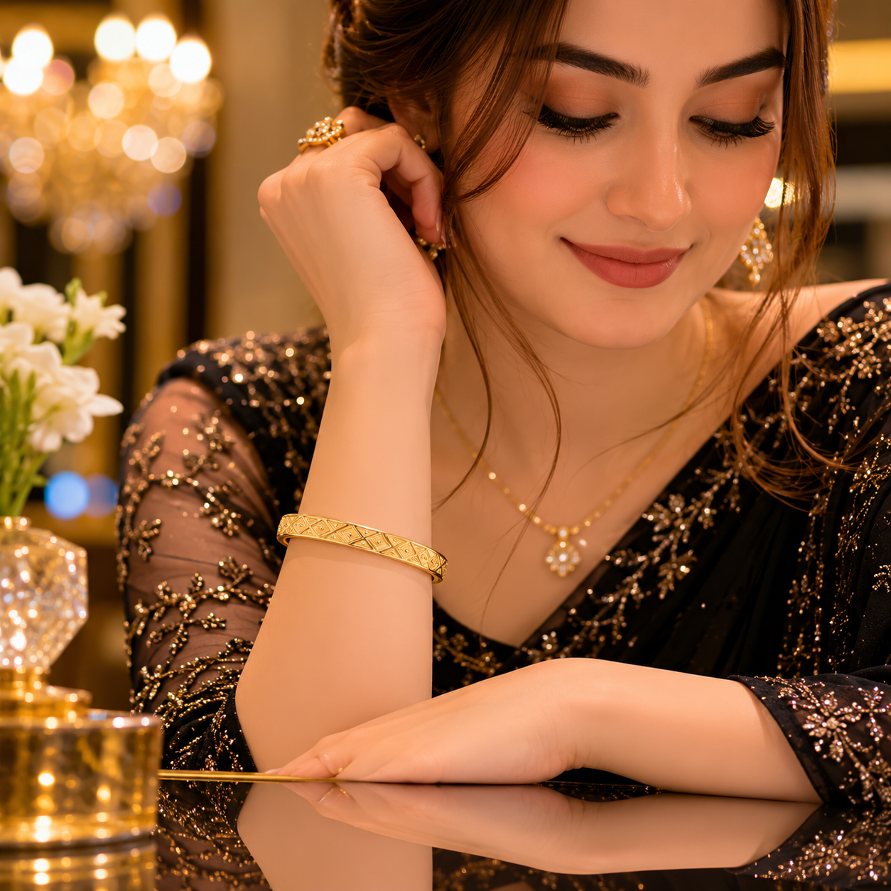✨ Luxury Gold Geometric Engraved Bangle Bracelet | Elegant Women's Fashion Jewelry