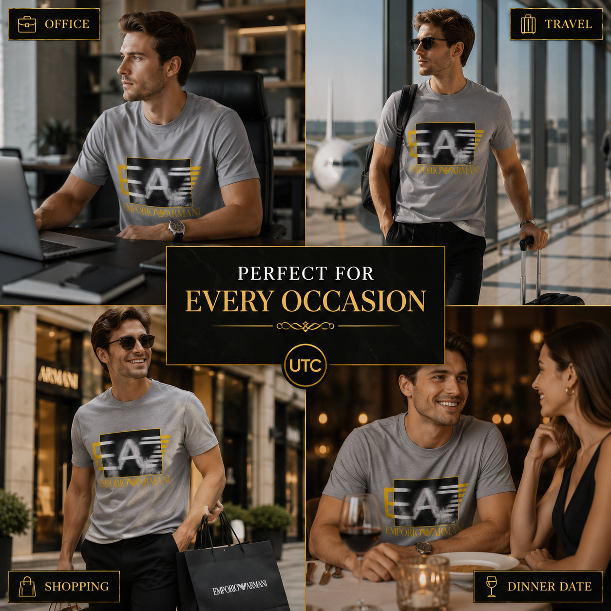 EA7 Emporio Armani Men's Premium Graphic T-Shirt | Grey Crew Neck Cotton Tee