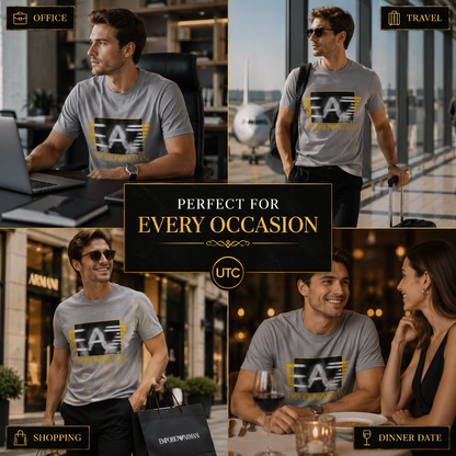 EA7 Emporio Armani Men's Premium Graphic T-Shirt | Grey Crew Neck Cotton Tee