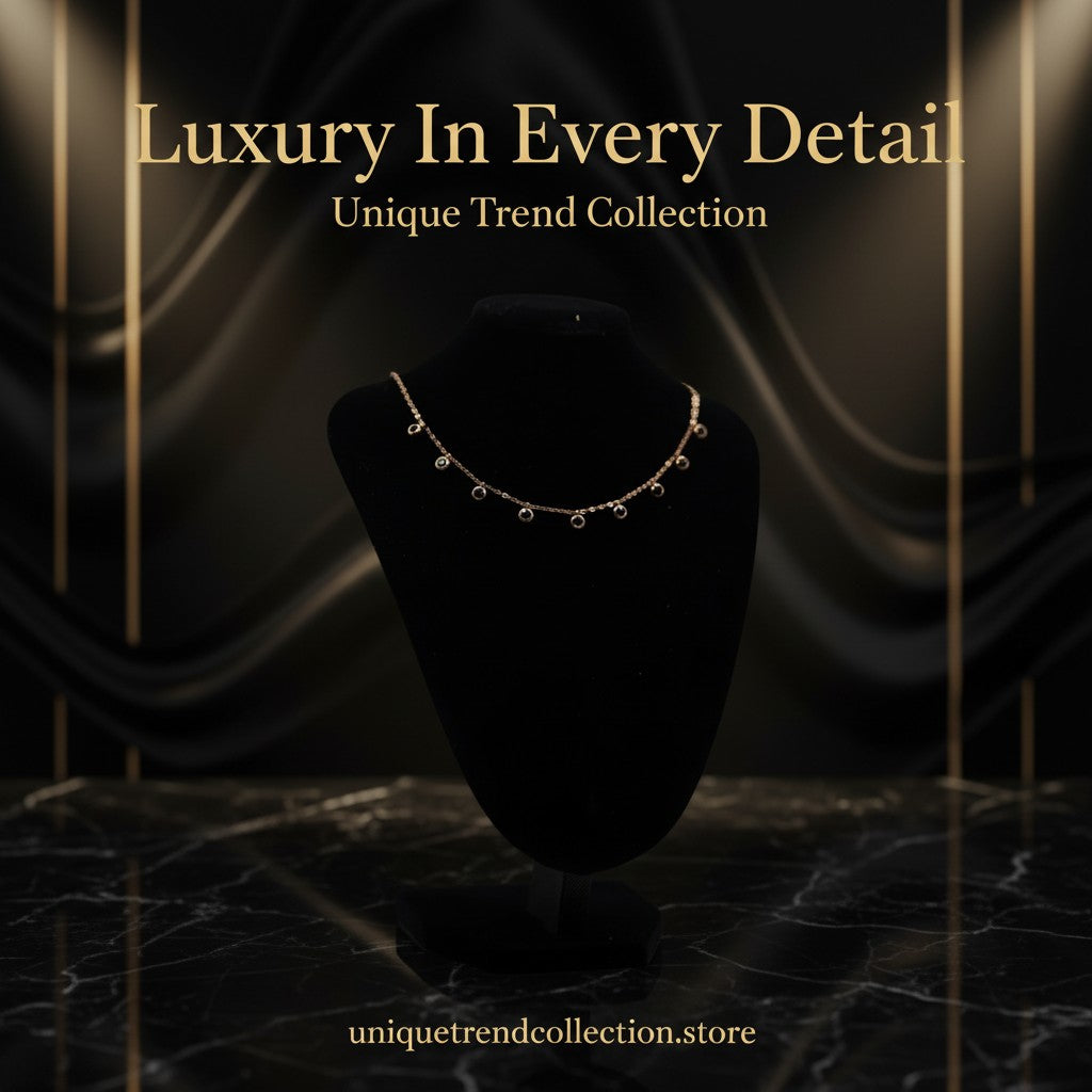 ✨ Elegant Black Crystal Charm Necklace for Women | Dainty Gold-Tone Necklace ✨