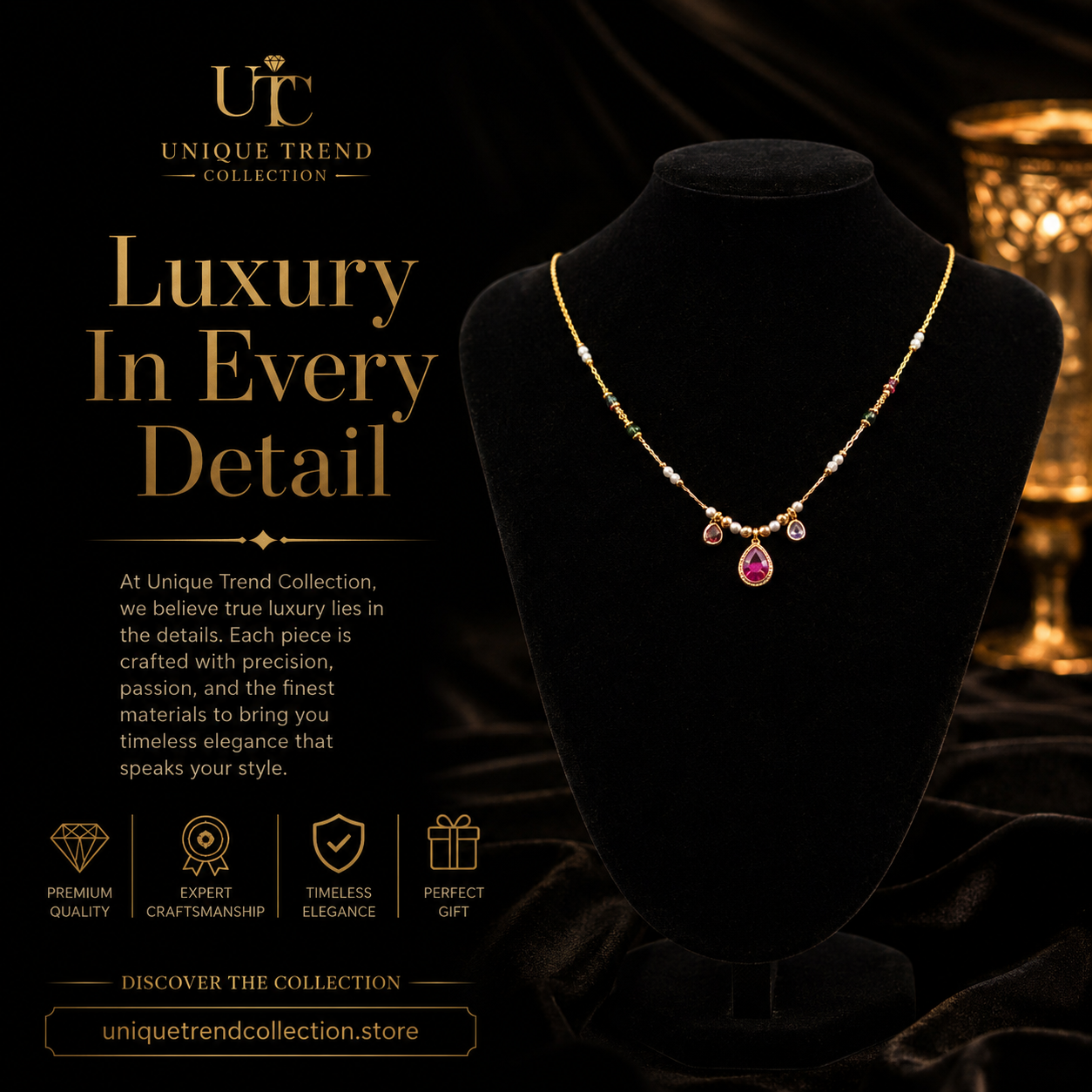💖 Pink Crystal & Pearl Charm Necklace for Women | UTC Jewelry