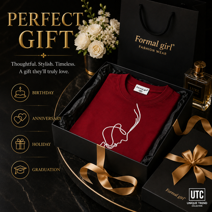 Formal Girl Women’s Oversized Burgundy Graphic T-Shirt – Abstract Face Print