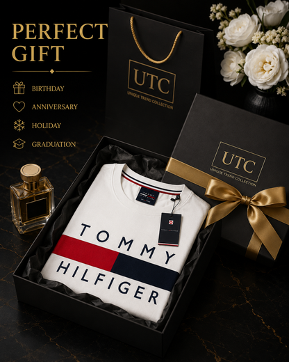 🤍 Tommy Hilfiger Men's Flag Logo T-Shirt | White Premium Cotton Crew Neck
