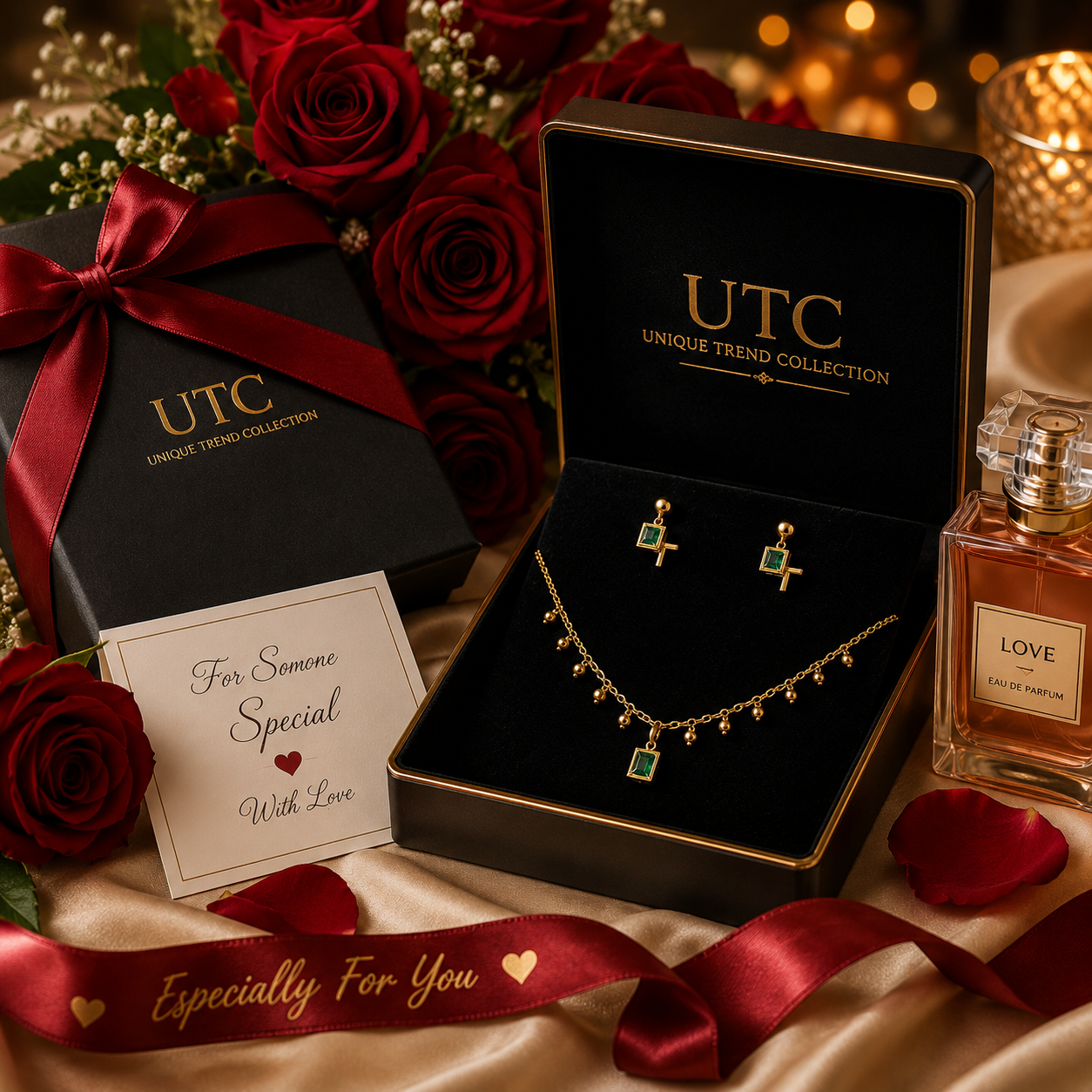 💚 Luxury Gold Emerald Green Crystal Necklace & Earrings Set for Women | Elegant Jewelry Gift ✨