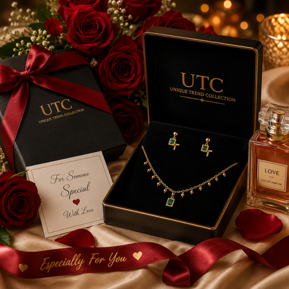 💚 Luxury Gold Emerald Green Crystal Necklace & Earrings Set for Women | Elegant Jewelry Gift ✨