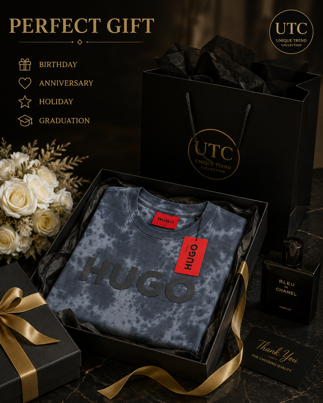 🖤 HUGO Men's Premium Tie-Dye Logo T-Shirt 👕✨ | 100% Authentic | Modern Luxury