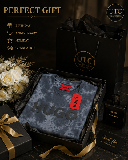 🖤 HUGO Men's Premium Tie-Dye Logo T-Shirt 👕✨ | 100% Authentic | Modern Luxury