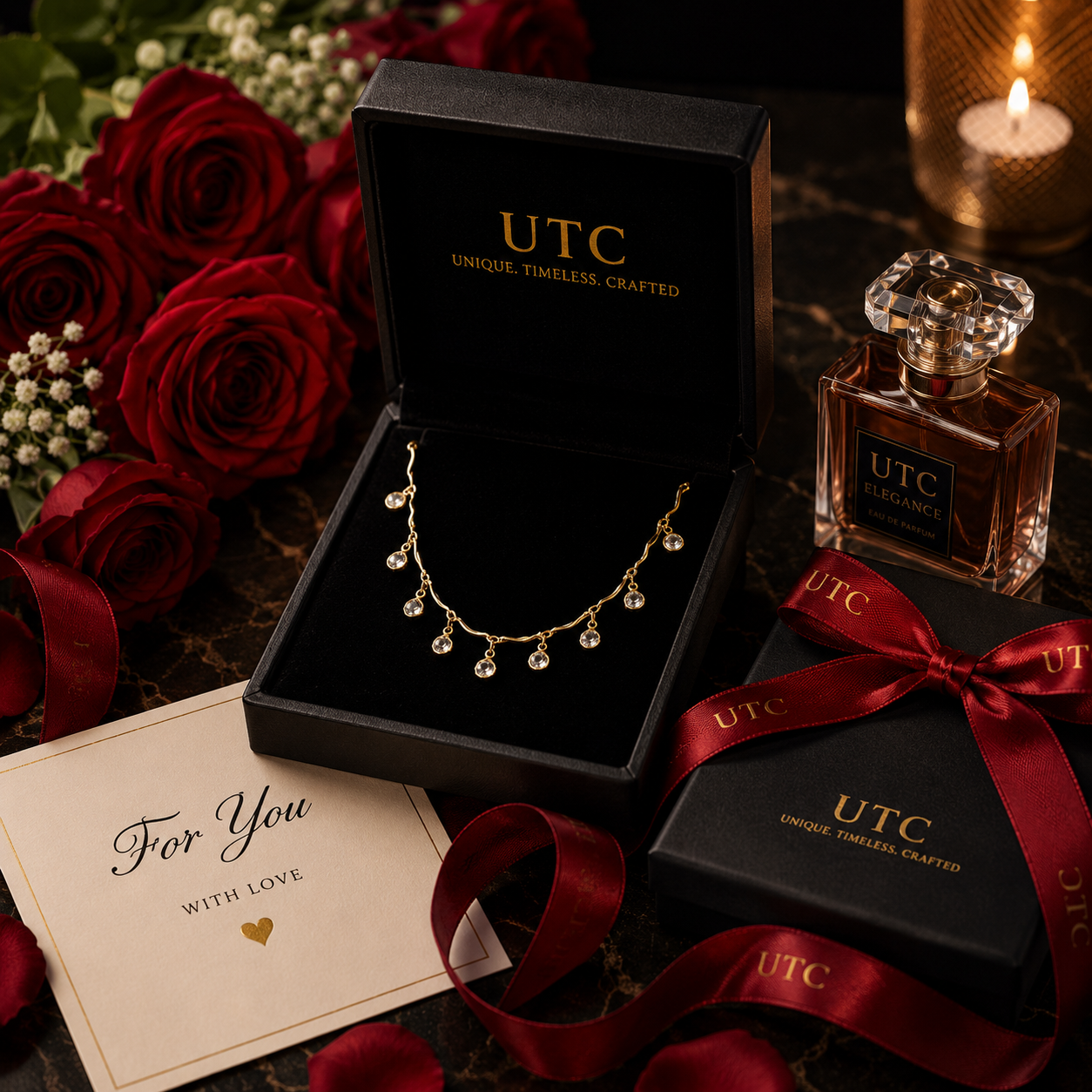 ✨ UTC Luxury Crystal Drop Necklace for Women | Elegant Gold-Tone Adjustable Jewelry ✨