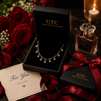 ✨ UTC Luxury Crystal Drop Necklace for Women | Elegant Gold-Tone Adjustable Jewelry ✨