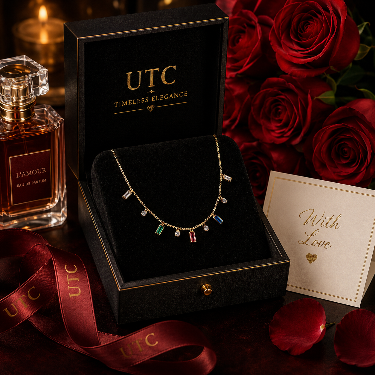 ✨ Luxury Multicolor Crystal Charm Necklace – Gold Plated Dainty Pendant Necklace for Women ✨