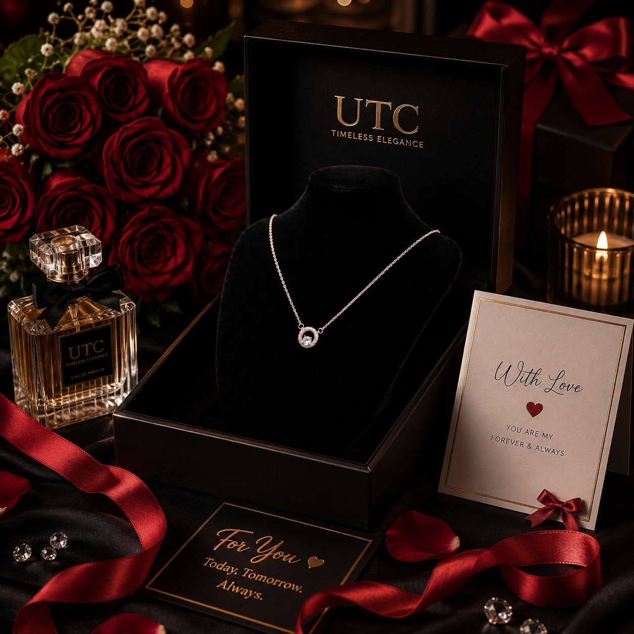 ✨ UTC Luxury Rose Gold Crystal Circle Pendant Necklace for Women ✨