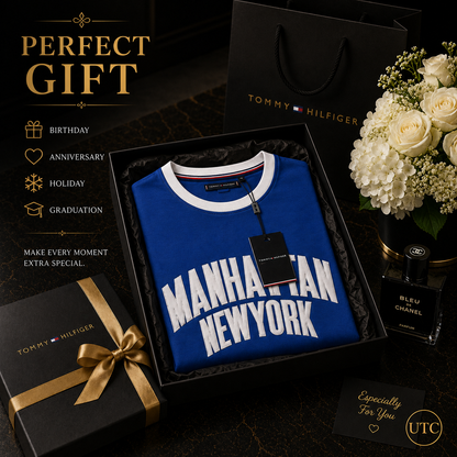 🔵✨ Premium Men's Royal Blue Crew Neck T-Shirt | Manhattan Graphic | Soft Cotton Blend ✨