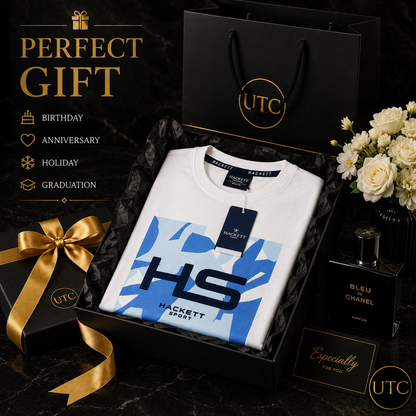 🤍✨ Hackett London Men's Premium White Graphic T-Shirt 👕 | 💎 Soft Cotton Crew Neck | 🇬🇧 Luxury British Style | 🇨🇦 Fast Shipping