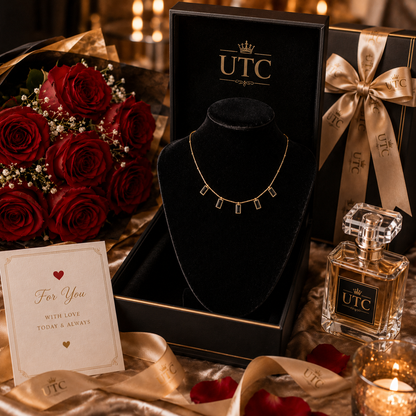 ✨ Black Crystal Gold Charm Necklace | Elegant Luxury Pendant Necklace for Women | UTC Jewelry