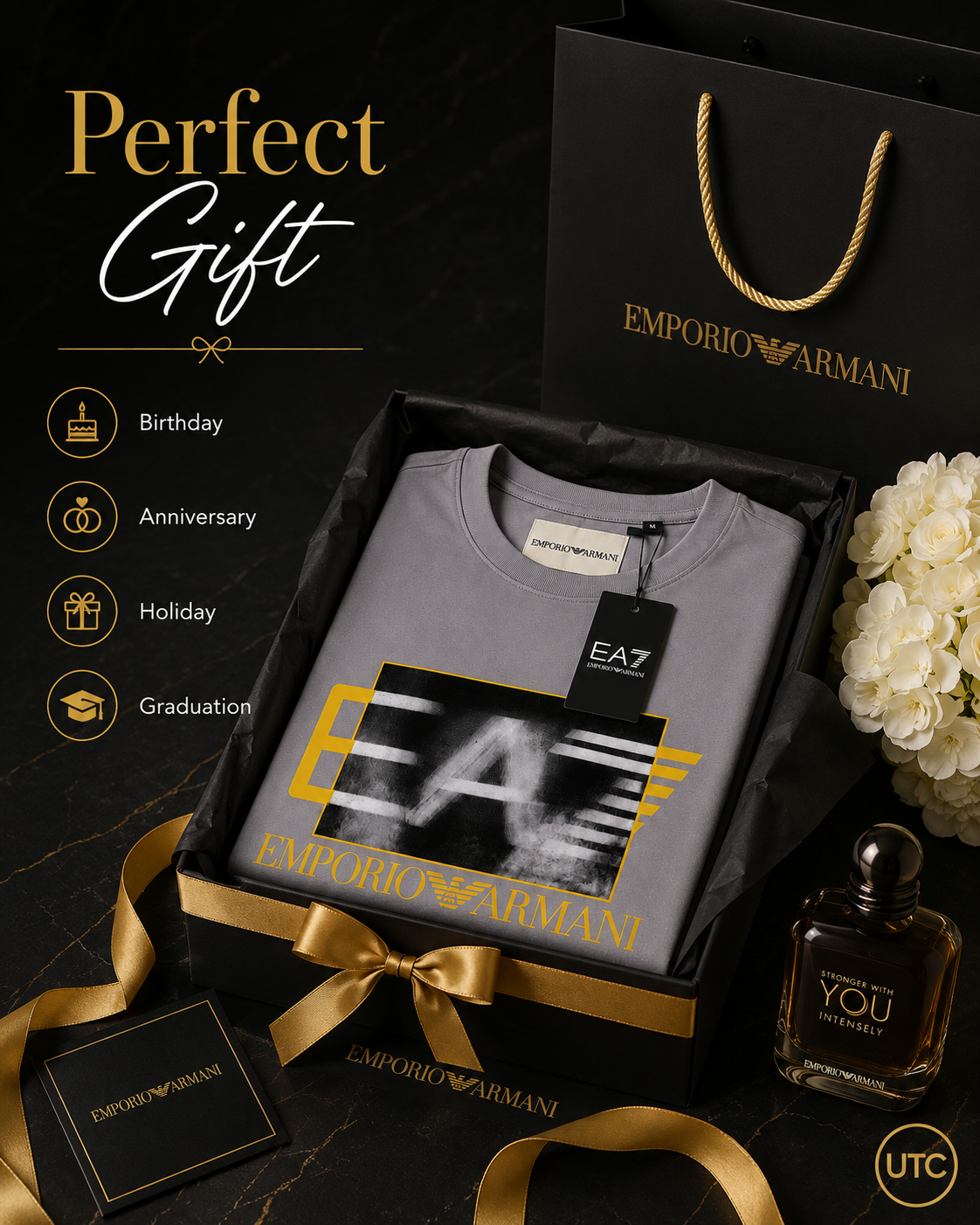 EA7 Emporio Armani Men's Premium Graphic T-Shirt | Grey Crew Neck Cotton Tee