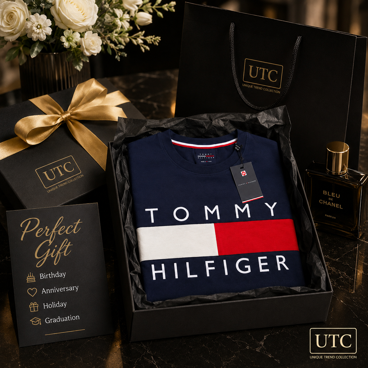 💙 Tommy Hilfiger Men's Flag Logo T-Shirt | Navy Blue Premium Cotton Crew Neck