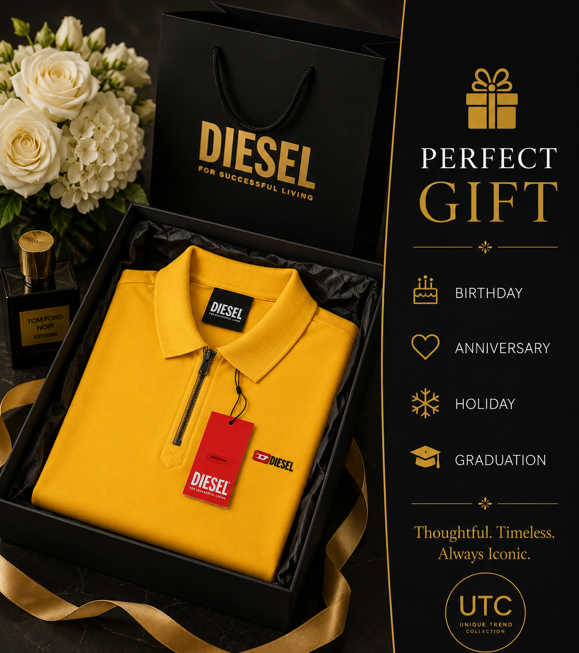 🔥 Diesel Men's Premium Yellow Zip Polo Shirt | Luxury Cotton Casual Golf Polo 👕💛