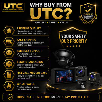 4G WiFi GPS 3-Channel Dash Cam | Front + Cabin + Rear | FREE 32GB Memory Card | Full HD 1080P