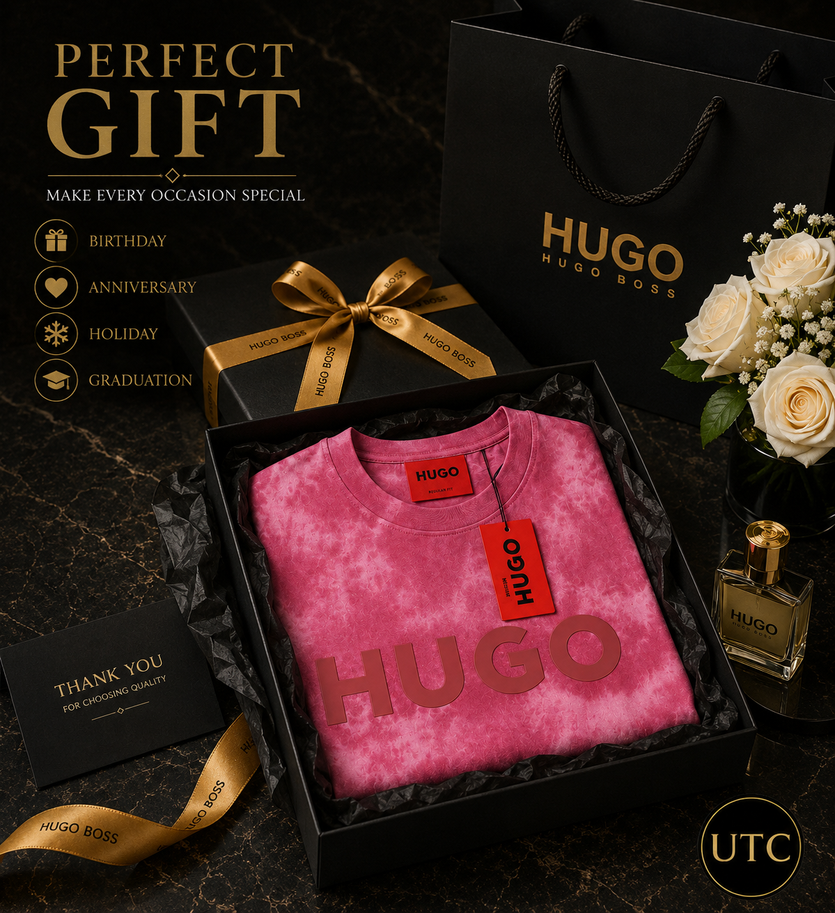 💖✨ HUGO Men's Premium Pink Tie-Dye T-Shirt 👕 | 🌸 Soft Cotton Crew Neck | 💎 Luxury Everyday Style | 🇨🇦 Fast Shipping