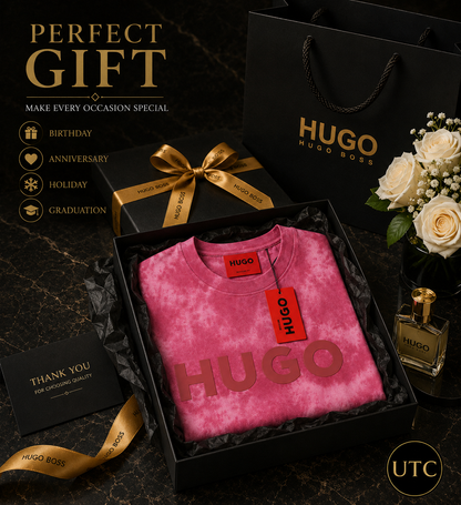 💖✨ HUGO Men's Premium Pink Tie-Dye T-Shirt 👕 | 🌸 Soft Cotton Crew Neck | 💎 Luxury Everyday Style | 🇨🇦 Fast Shipping