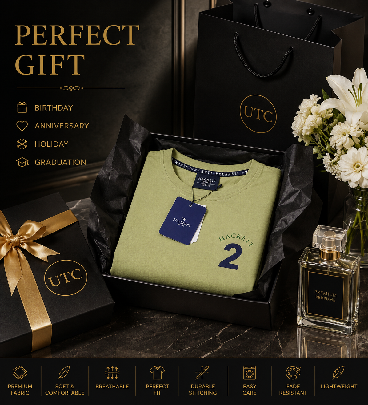 💚✨ Hackett London Men's Premium Sage Green T-Shirt 👕 | 100% Soft Cotton Crew Neck | Luxury Casual Everyday Wear