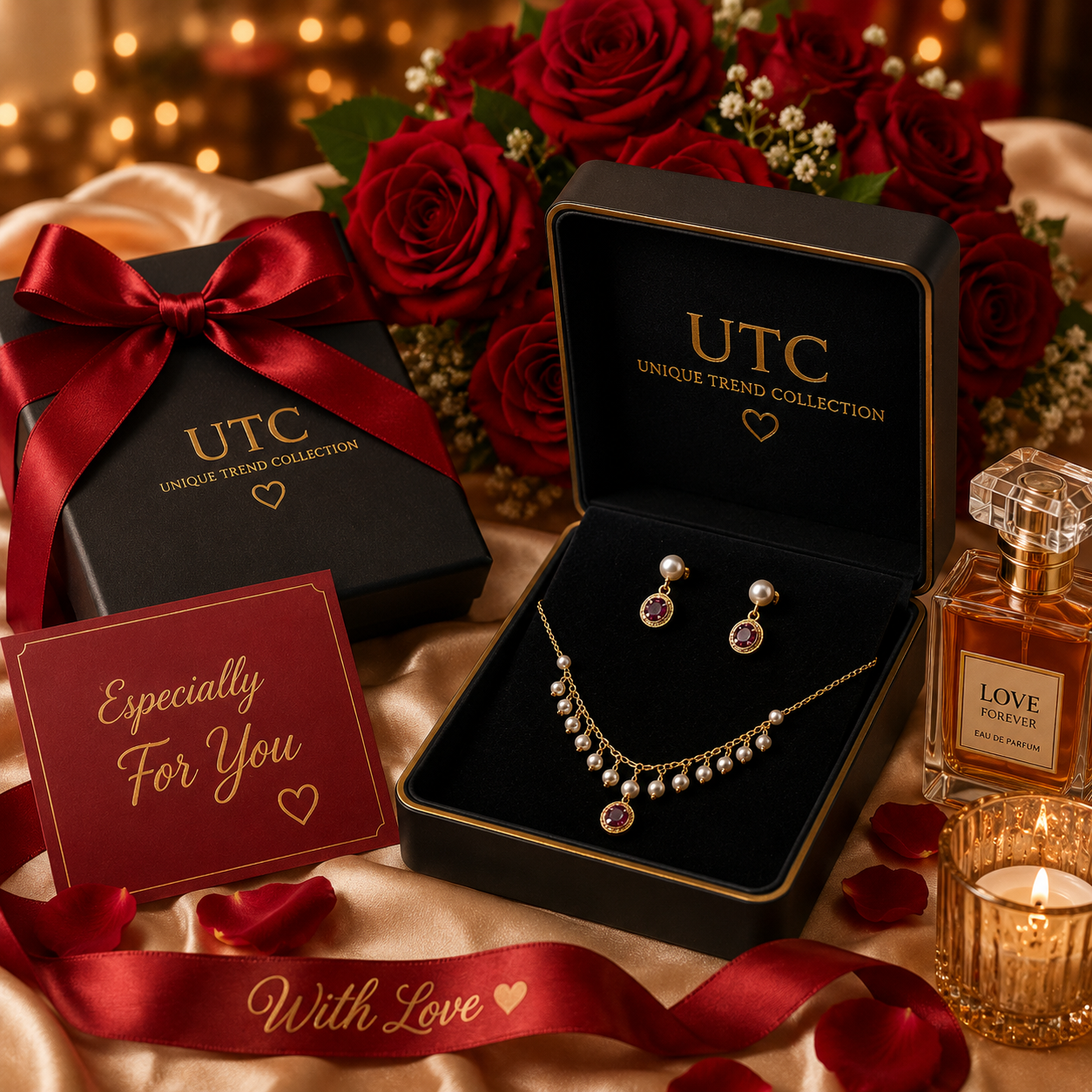 👑 Luxury Gold Pearl & Purple Crystal Necklace & Earrings Set for Women | Elegant Designer Jewelry Gift ✨
